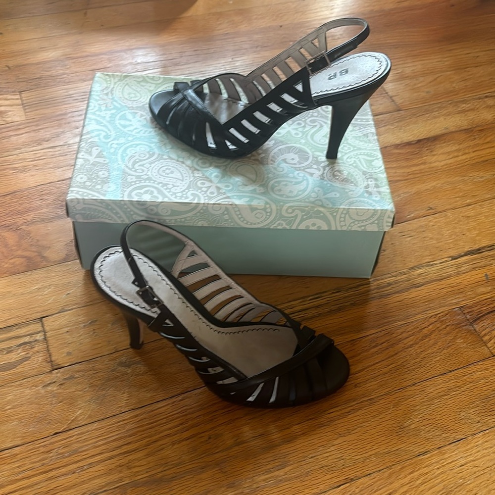 NWOT Nordstrom BP Tempo Lea Leather Black Sandal Heels
